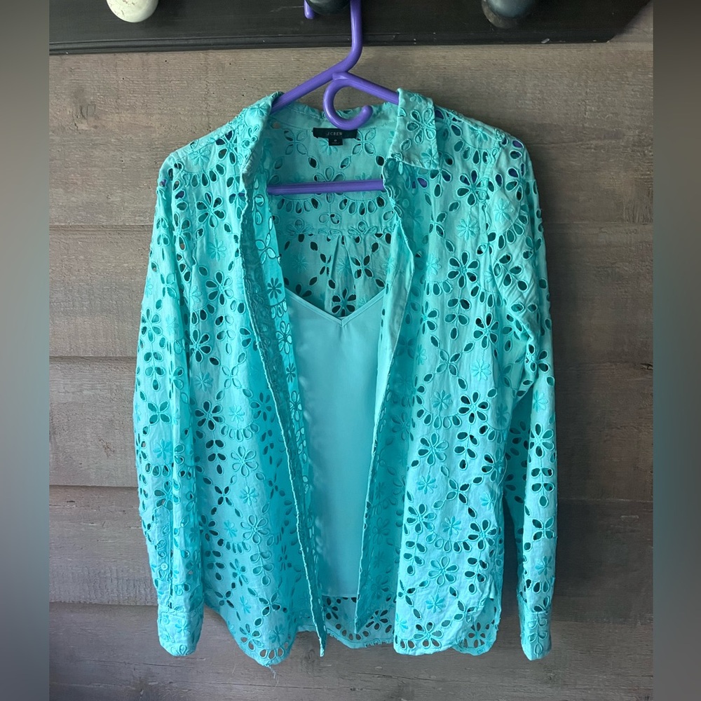 J.Crew eyelet top with matching silky camisole.  Fresh turquoise color!